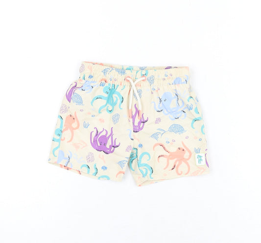 Marks and Spencer Boys Beige Geometric Polyester Shorts Outfit/Set Size 9-12 Months Drawstring - Swim Shorts