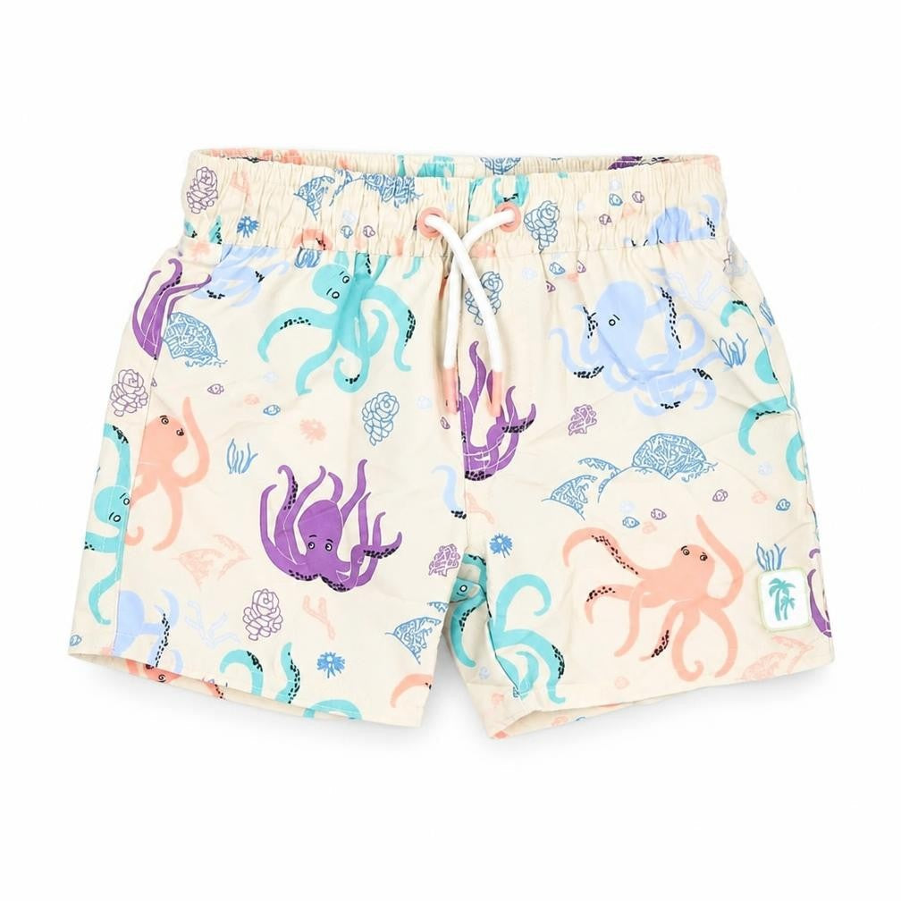 Marks & Spencer Boys Beige Geometric Polyester Shorts Outfit/Set Size 9-12 Months Drawstring - Swim Shorts