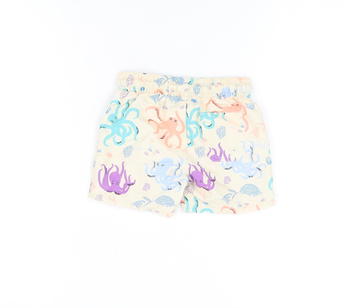 Marks and Spencer Boys Beige Geometric Polyester Shorts Outfit/Set Size 9-12 Months Drawstring - Swim Shorts