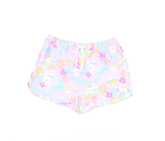 Marks and Spencer Girls Purple Floral Polyester Bermuda Shorts Size 13-14 Years Regular Drawstring - Swim Shorts