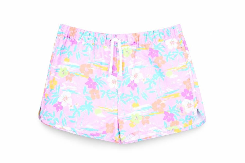 Marks & Spencer Girls Purple Floral Polyester Bermuda Shorts Size 13-14 Years Regular Drawstring - Swim Shorts