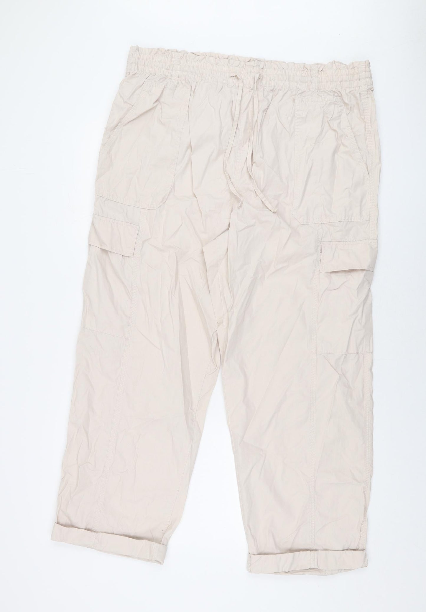 Marks and Spencer Womens Pink Cotton Cargo Trousers Size 20 L27 in Regular Drawstring