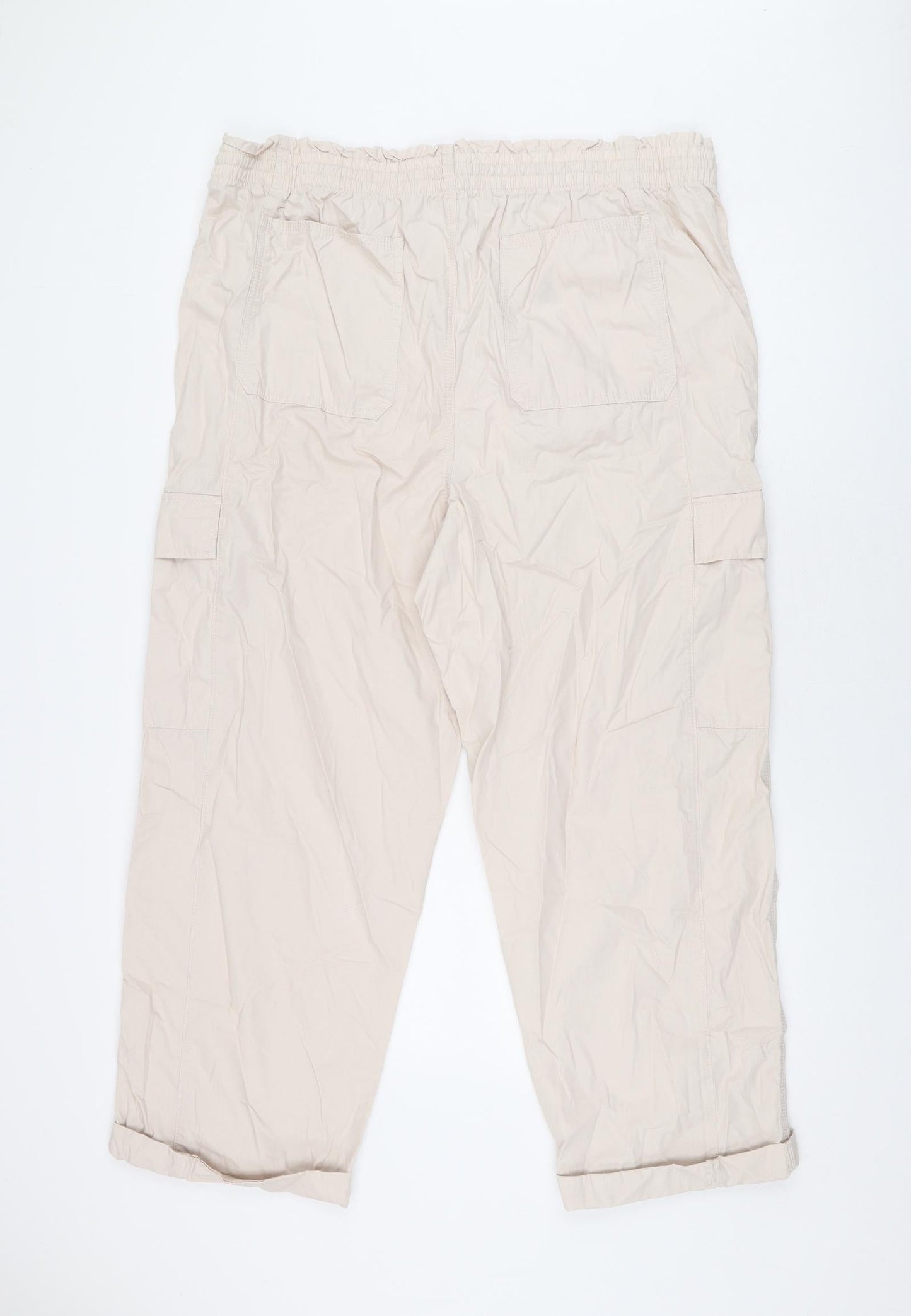 Marks and Spencer Womens Pink Cotton Cargo Trousers Size 20 L27 in Regular Drawstring