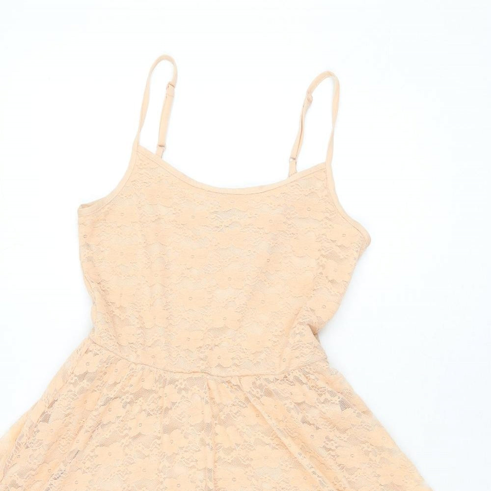 ASOS Womens Pink Floral Nylon Skater Dress Size 6 Scoop Neck Pullover