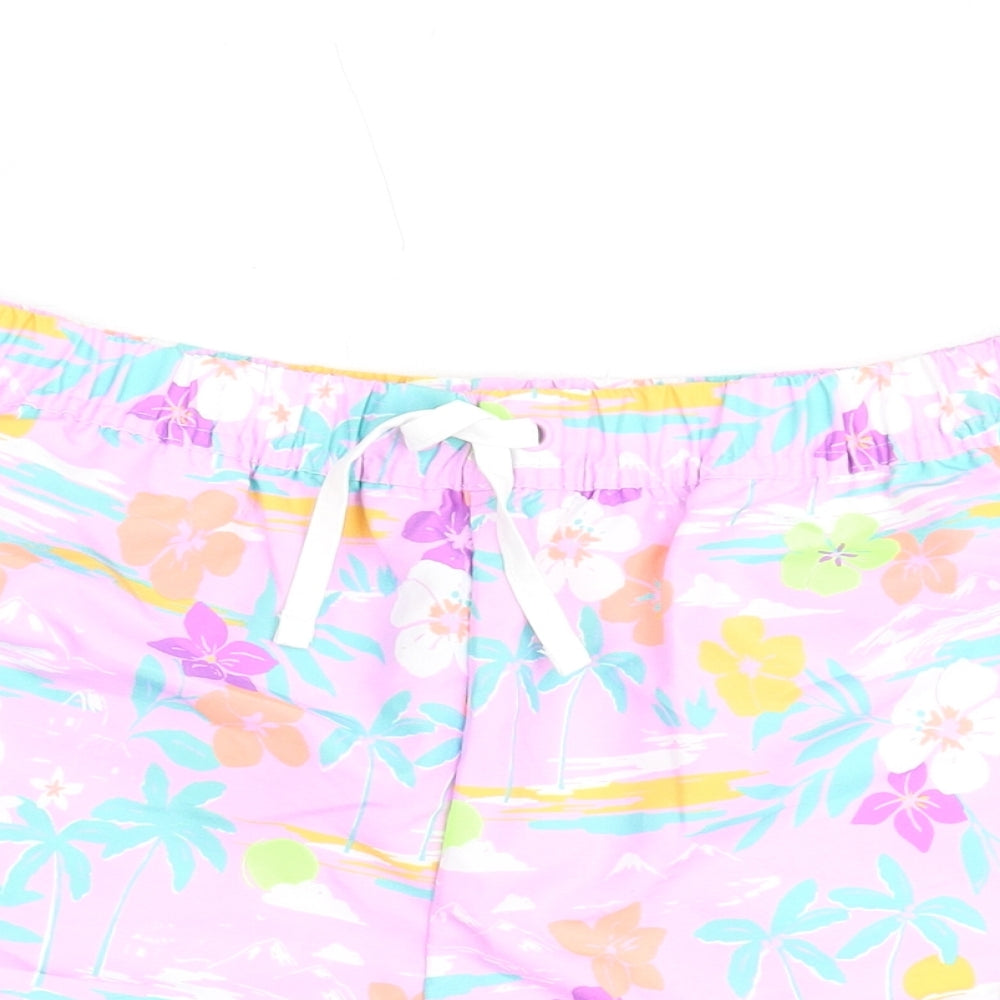 Marks and Spencer Girls Purple Floral Polyester Bermuda Shorts Size 12-13 Years Regular Drawstring - Swim Shorts