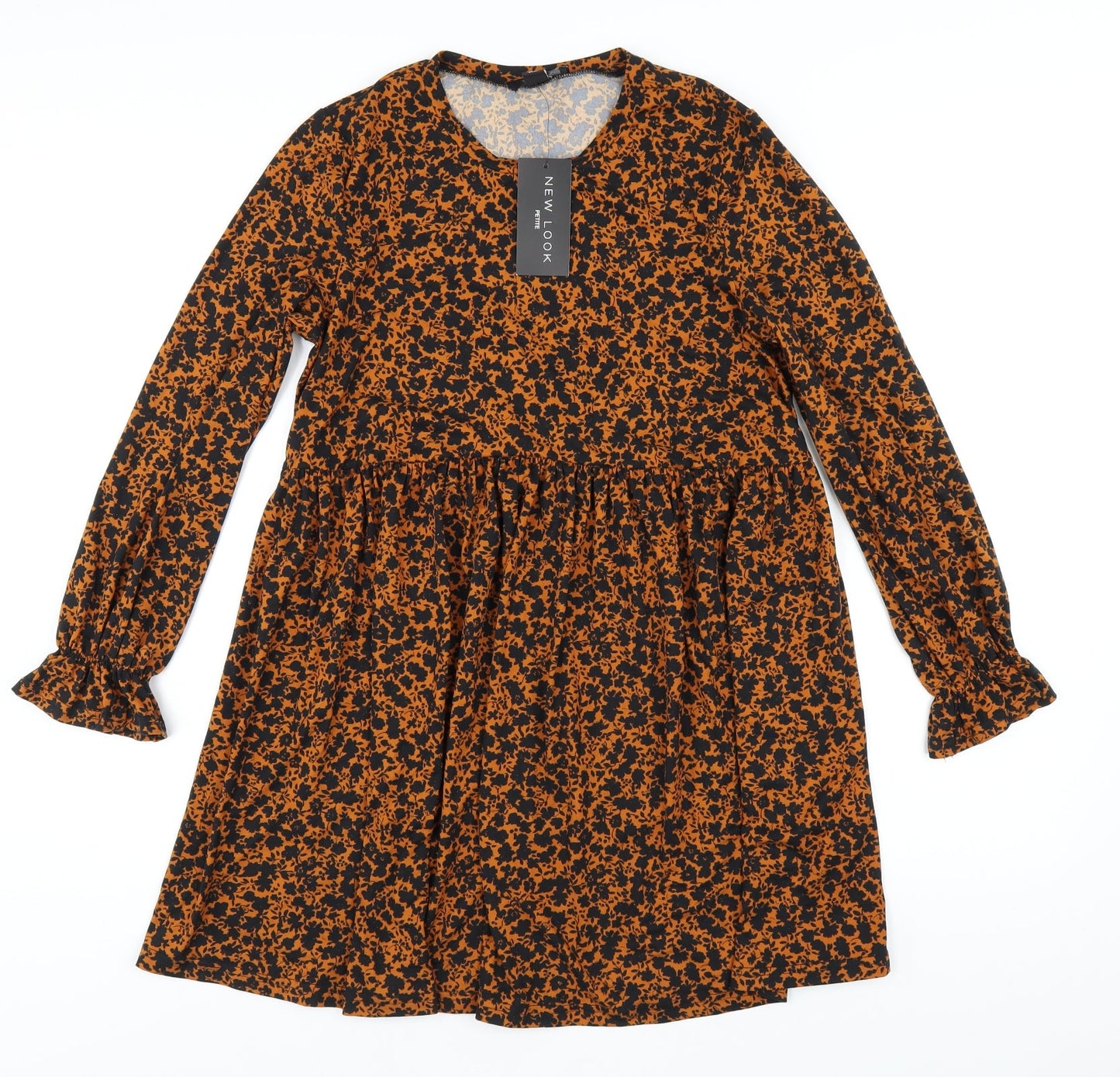 New Look Womens Orange Floral Polyester Trapeze & Swing Size 8 Round Neck Pullover