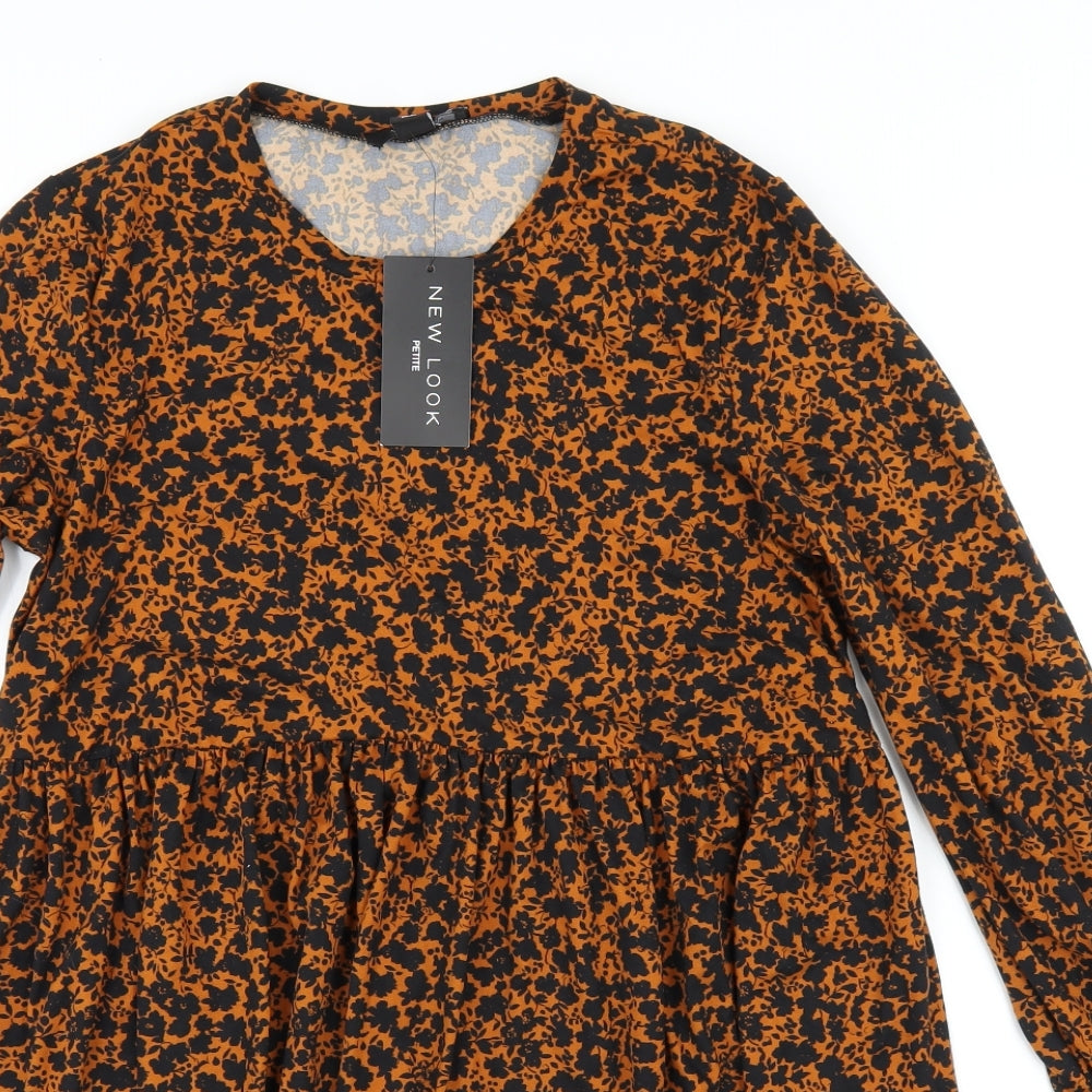 New Look Womens Orange Floral Polyester Trapeze & Swing Size 8 Round Neck Pullover