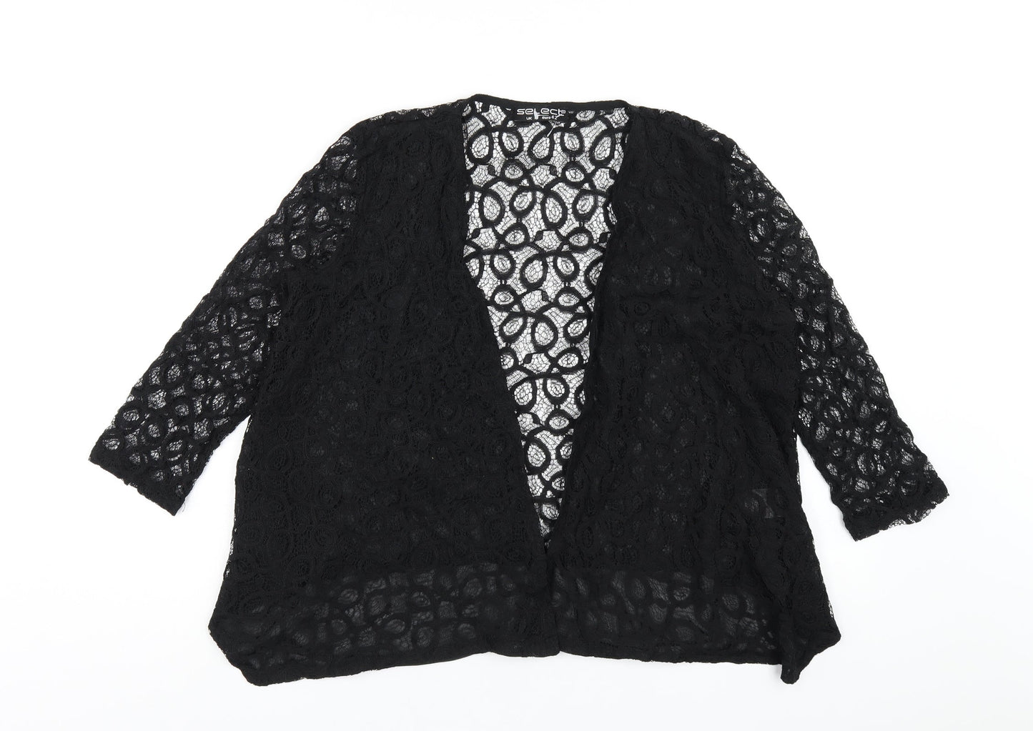 Select Womens Black Cotton Kimono T-Shirt Size 14 V-Neck