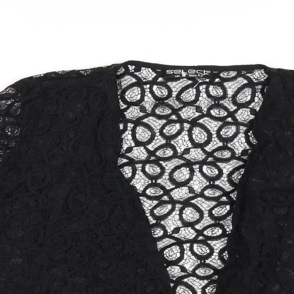 Select Womens Black Cotton Kimono T-Shirt Size 14 V-Neck