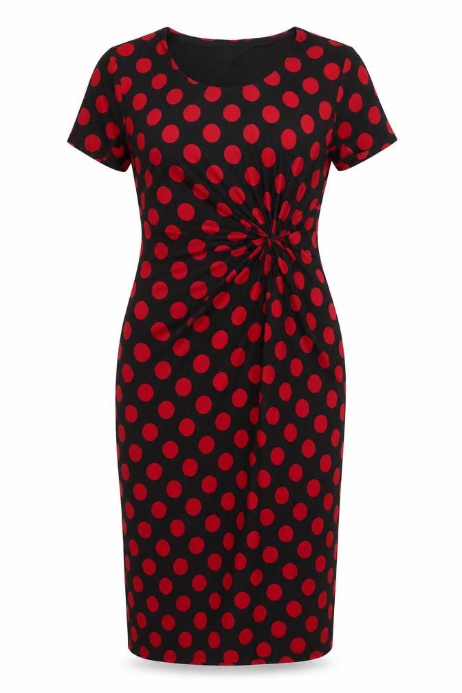 Precis Womens Black Polka Dot Polyester Pencil Dress Size 10 Round Neck Pullover