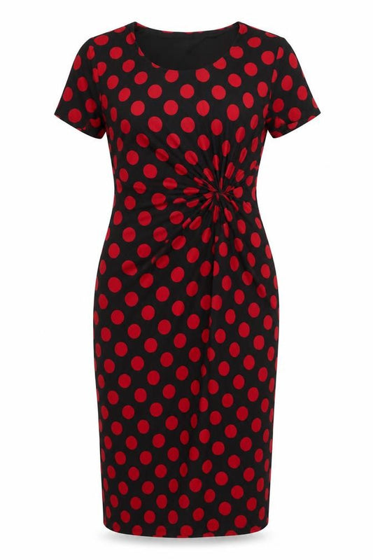 Precis Womens Black Polka Dot Polyester Pencil Dress Size 10 Round Neck Pullover