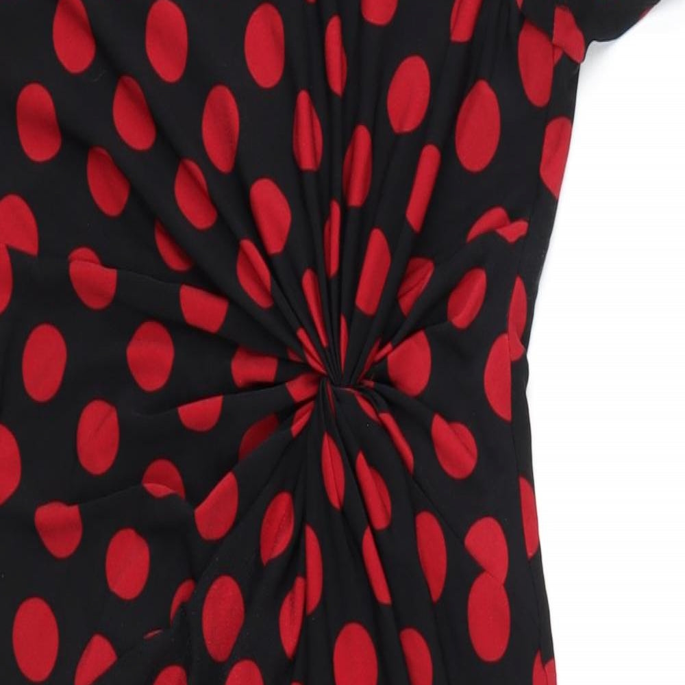 Precis Womens Black Polka Dot Polyester Pencil Dress Size 10 Round Neck Pullover