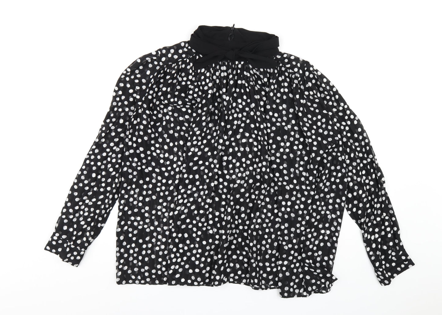 Zara Womens Black Polka Dot Polyester Basic Blouse Size XL Mock Neck