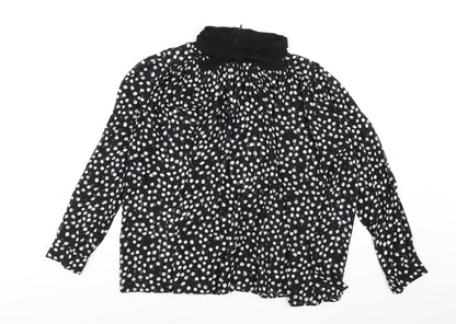 Zara Womens Black Polka Dot Polyester Basic Blouse Size XL Mock Neck