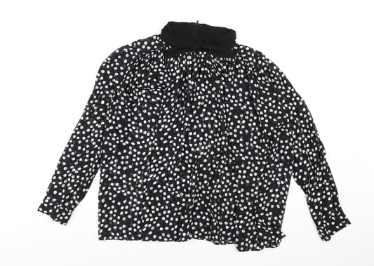 Zara Womens Black Polka Dot Polyester Basic Blouse Size XL Mock Neck