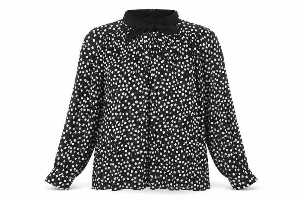 Zara Womens Black Polka Dot Polyester Basic Blouse Size XL Mock Neck
