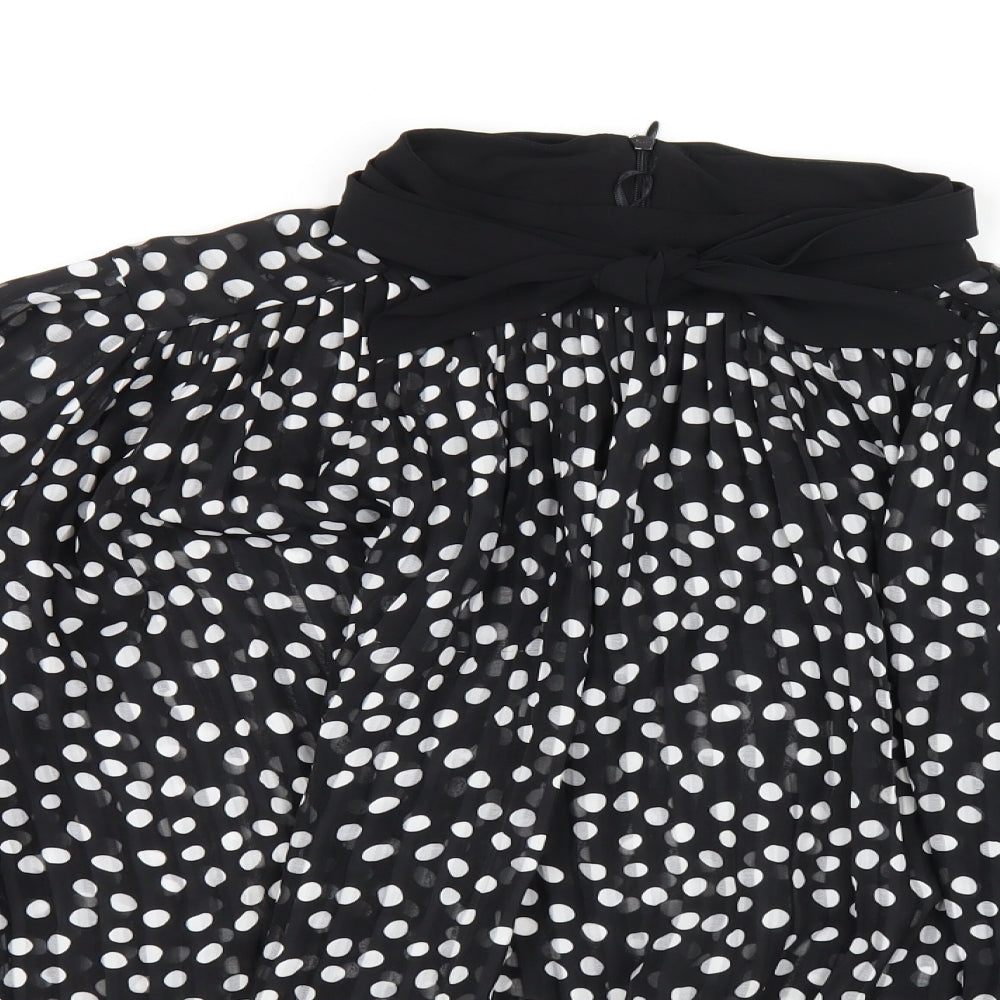 Zara Womens Black Polka Dot Polyester Basic Blouse Size XL Mock Neck
