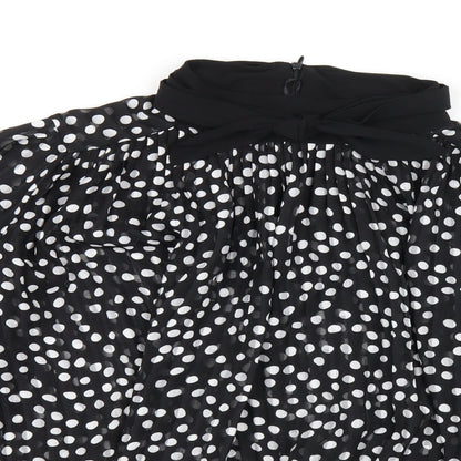 Zara Womens Black Polka Dot Polyester Basic Blouse Size XL Mock Neck