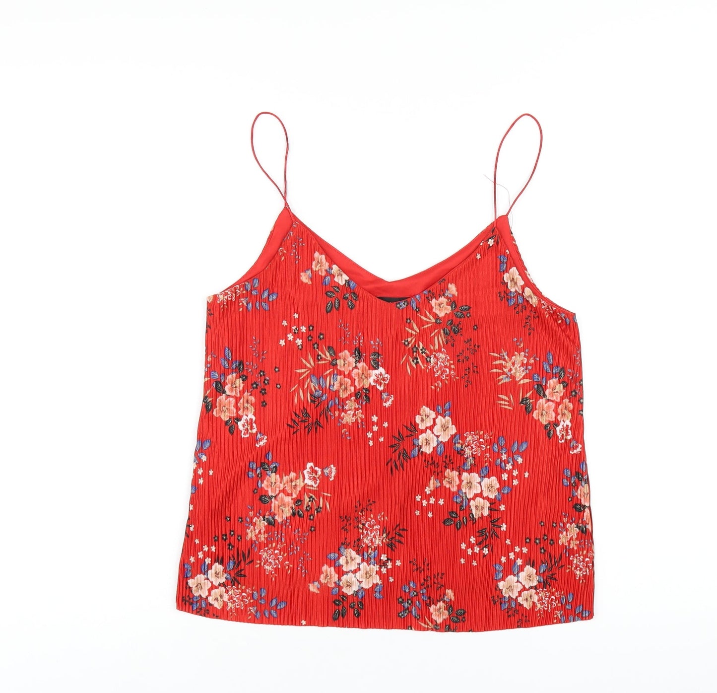 New Look Womens Red Floral Polyester Camisole T-Shirt Size 10 V-Neck