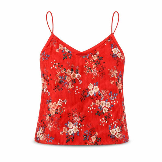 New Look Womens Red Floral Polyester Camisole T-Shirt Size 10 V-Neck
