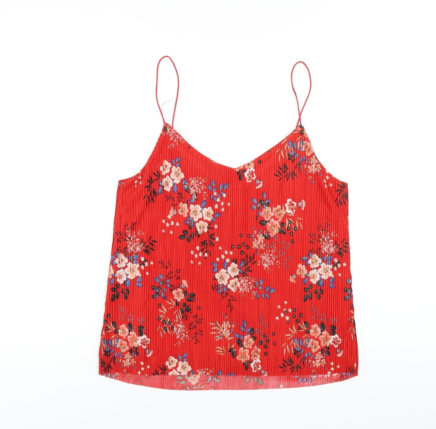New Look Womens Red Floral Polyester Camisole T-Shirt Size 10 V-Neck