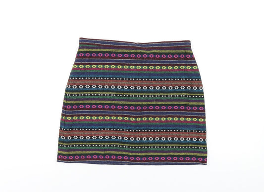 Topshop Womens Multicoloured Geometric Polyester A-Line Skirt Size 12 Zip