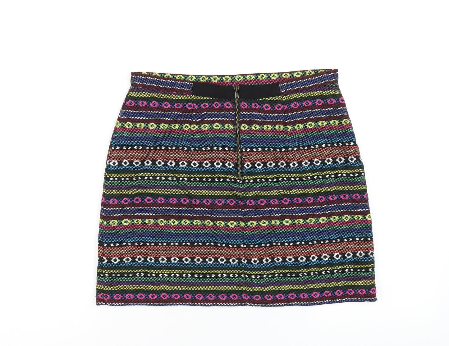 Topshop Womens Multicoloured Geometric Polyester A-Line Skirt Size 12 Zip