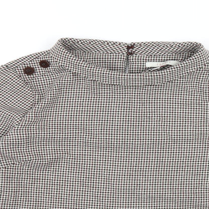 Close-up detail of ESPRIT women’s multicoloured geometric polyester basic t-shirt, size S, mock neck