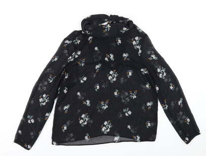 Marks & Spencer Womens Black Floral Polyester Basic Blouse Size 12 Mock Neck