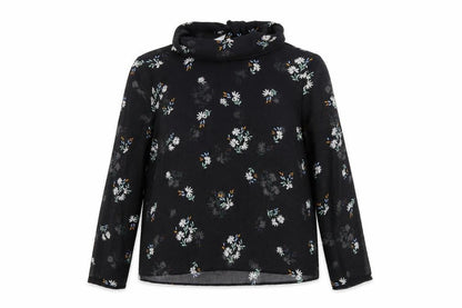 Marks & Spencer Womens Black Floral Polyester Basic Blouse Size 12 Mock Neck