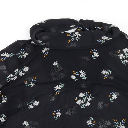 Marks & Spencer Womens Black Floral Polyester Basic Blouse Size 12 Mock Neck