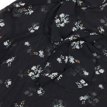 Marks & Spencer Womens Black Floral Polyester Basic Blouse Size 12 Mock Neck