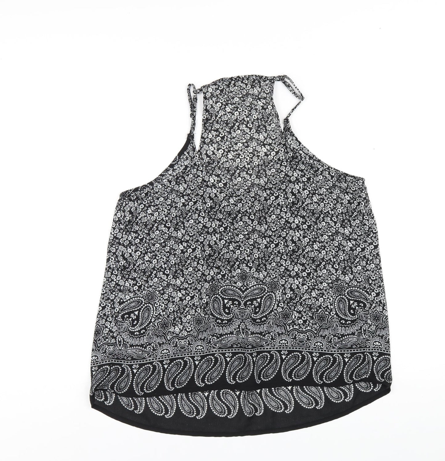 Kenar Womens Black Geometric Polyester Camisole T-Shirt Size M Scoop Neck