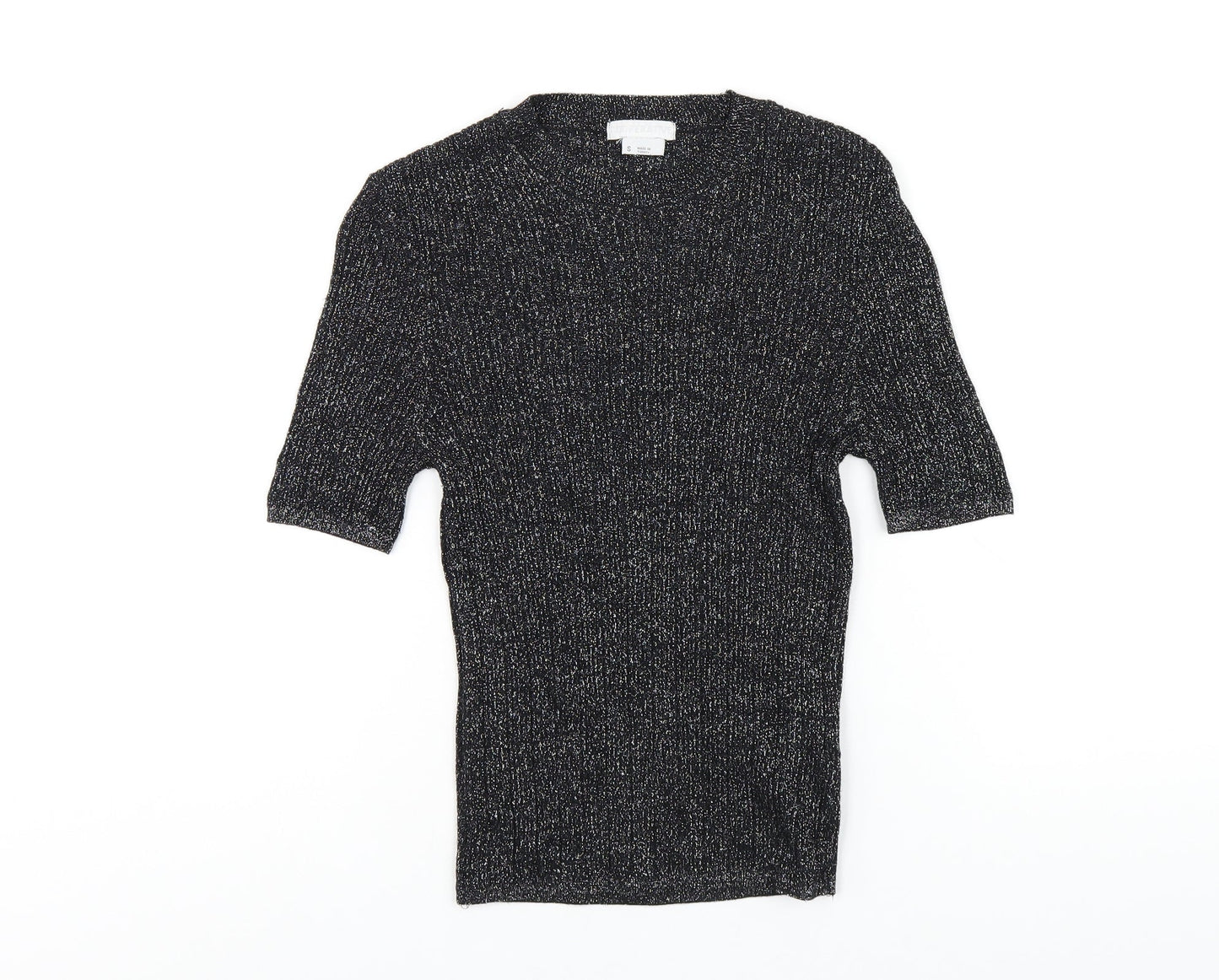Cooperative Womens Black Viscose Basic T-Shirt Size S Round Neck