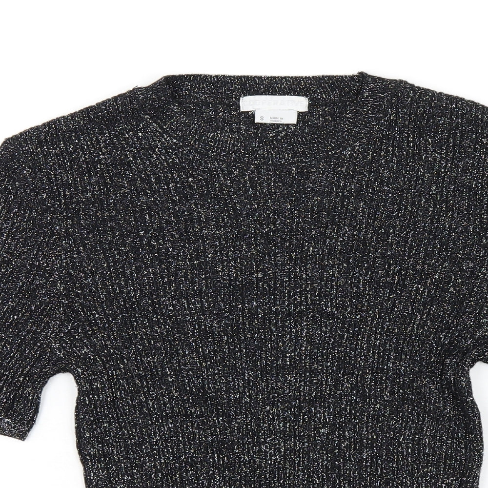 Cooperative Womens Black Viscose Basic T-Shirt Size S Round Neck