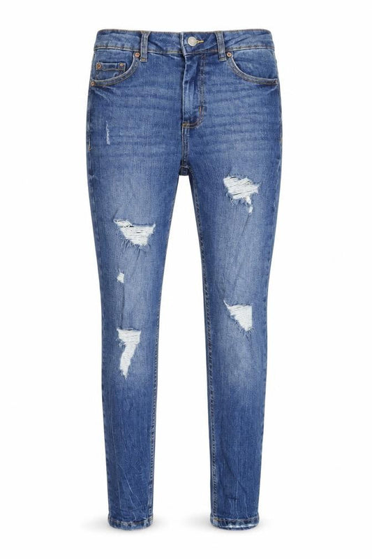 Front view of Denim & Co. women’s blue cotton skinny jeans, size UK 6, 28-inch leg regular zip