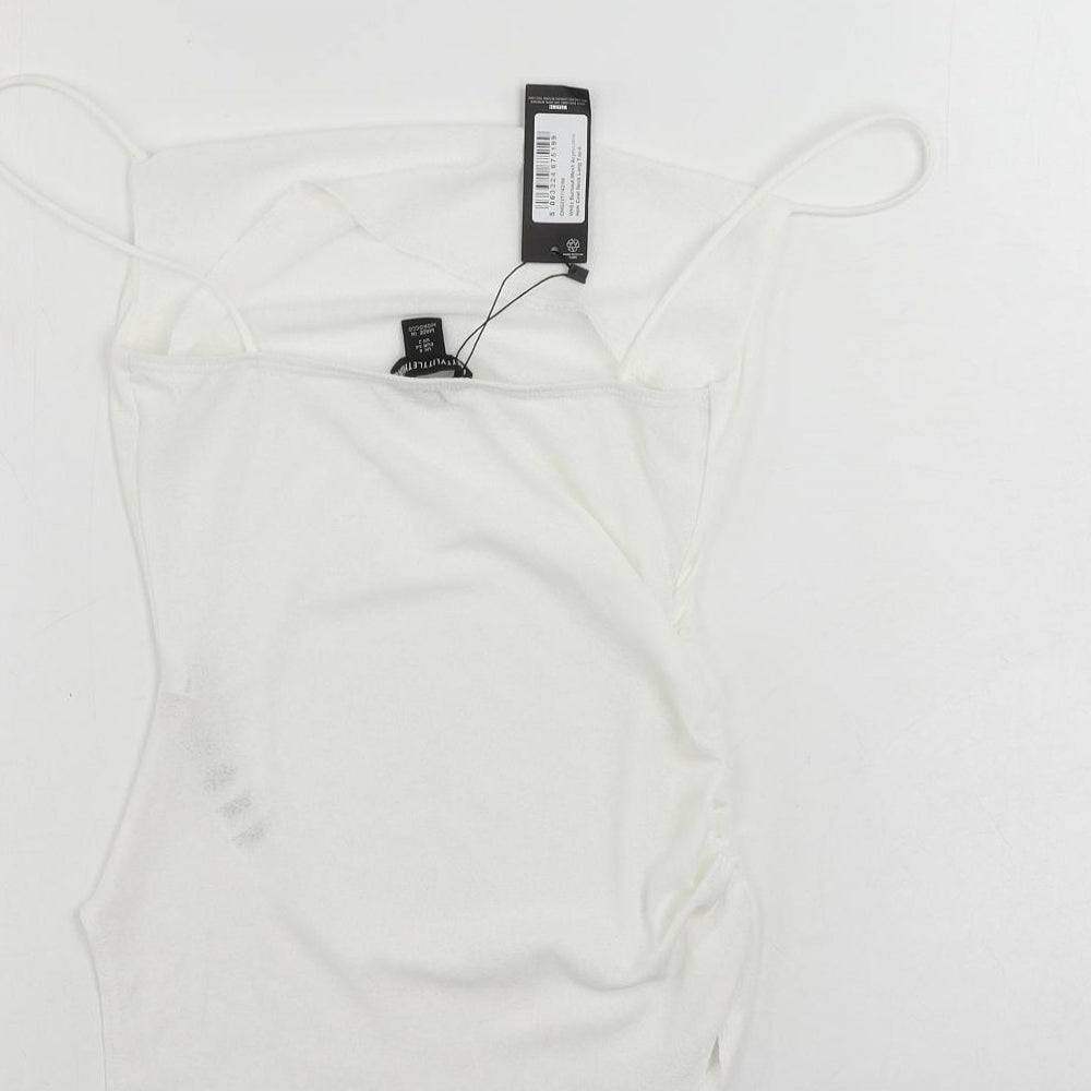 PRETTYLITTLETHING Womens White Polyester Camisole Tank Size 6 Cowl Neck - Asymmetric