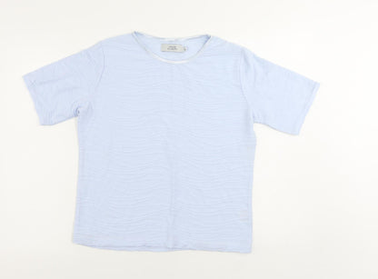 EWM Womens Blue Polyester Basic T-Shirt Size S Round Neck - Textured