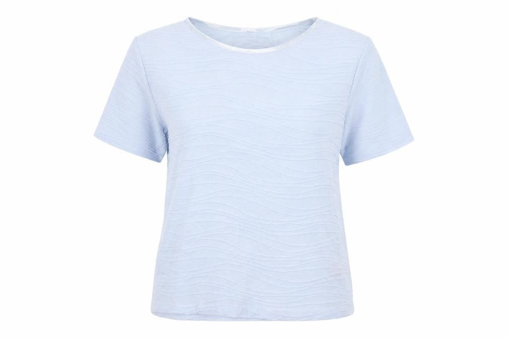 EWM Womens Blue Polyester Basic T-Shirt Size S Round Neck - Textured