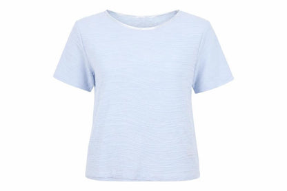 EWM Womens Blue Polyester Basic T-Shirt Size S Round Neck - Textured