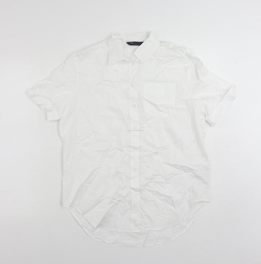 Marks and Spencer Womens White Cotton Basic Button-Up Size 6 Collared