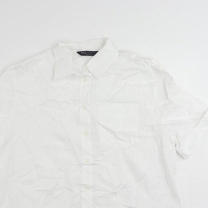 Marks & Spencer Womens White Cotton Basic Button-Up Size 6 Collared