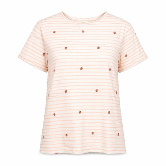 Per Una Womens Pink Striped Cotton Basic T-Shirt Size 12 Round Neck - Embroidered