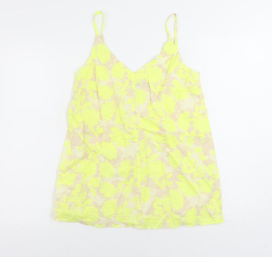 Marks and Spencer Womens Yellow Floral Linen Camisole Tank Size 6 V-Neck