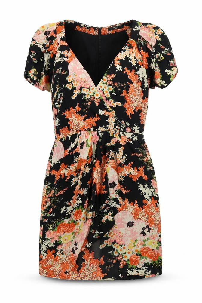 Oasis Womens Black Floral Polyester A-Line Size 10 V-Neck Zip - Lined