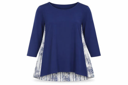 Attitudes Womens Blue Floral Polyester Basic Blouse Size M Round Neck - Pleated Back