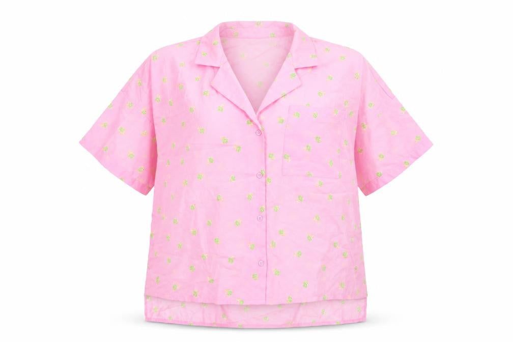 Noisy may Womens Pink Floral Polyester Basic Button-Up Size XL Collared