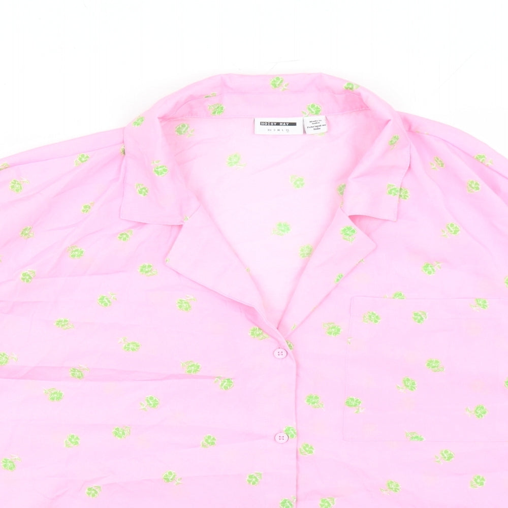 Noisy may Womens Pink Floral Polyester Basic Button-Up Size XL Collared