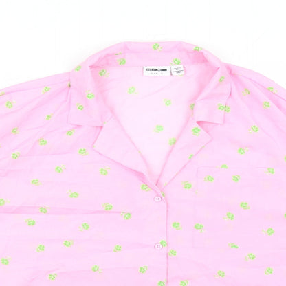 Noisy May Womens Pink Floral Polyester Basic Button-Up Size XL Collared