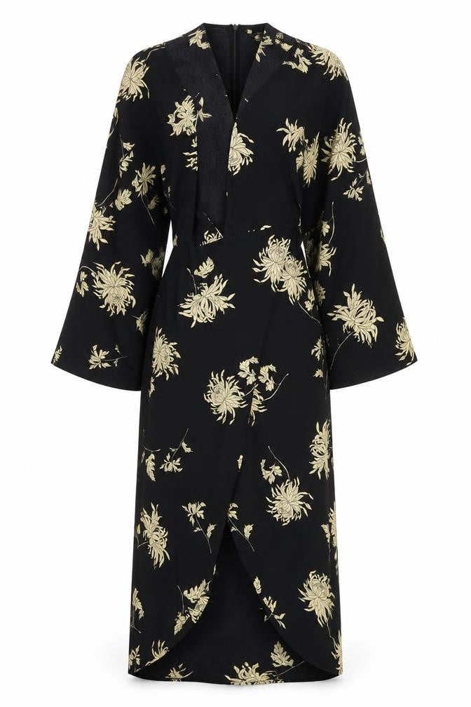 Missguided Womens Black Floral Polyester A-Line Size 6 V-Neck Zip